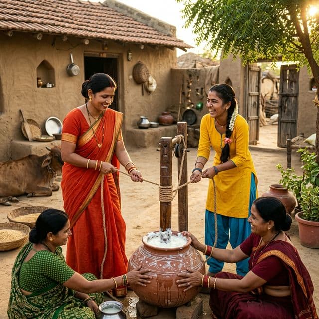Traditional bilona churning process